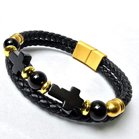 RB Leather beaded Bracelet | Gold