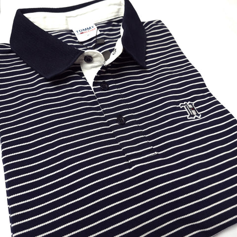 THF knit stripped polo shirt | Navy blue