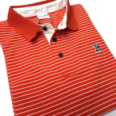 THF knit stripped polo shirt | Orange