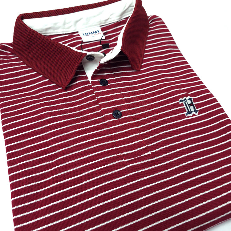 THF knit stripped polo shirt | Wine