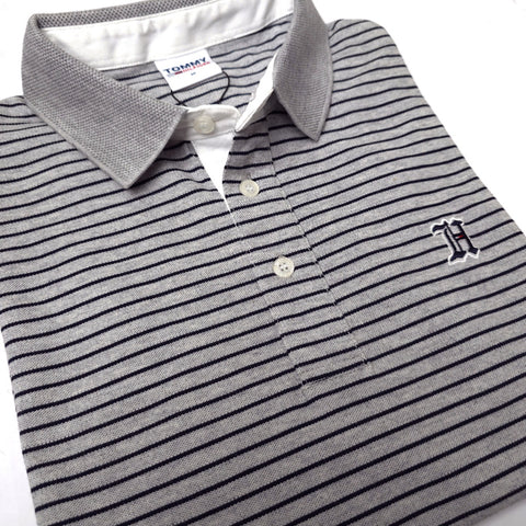 THF knit stripped polo shirt | Grey