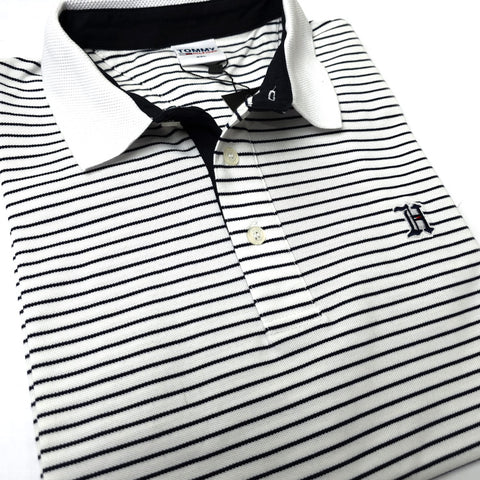 THF knit stripped polo shirt | White