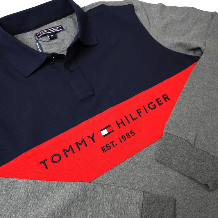 Longsleeve THF crested polo for men | Grey