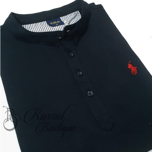 Prl Half Button Tee-Shirt | Navy Blue Polo