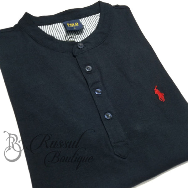 Prl Half Button Tee-Shirt | Navy Blue Polo