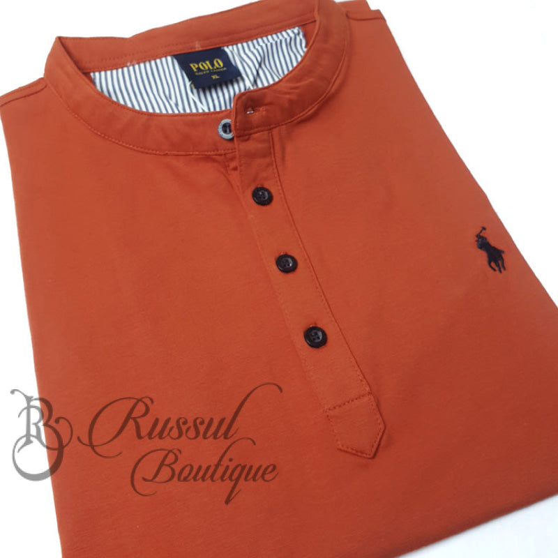 Prl Half Button Tee-Shirt | Orange Polo